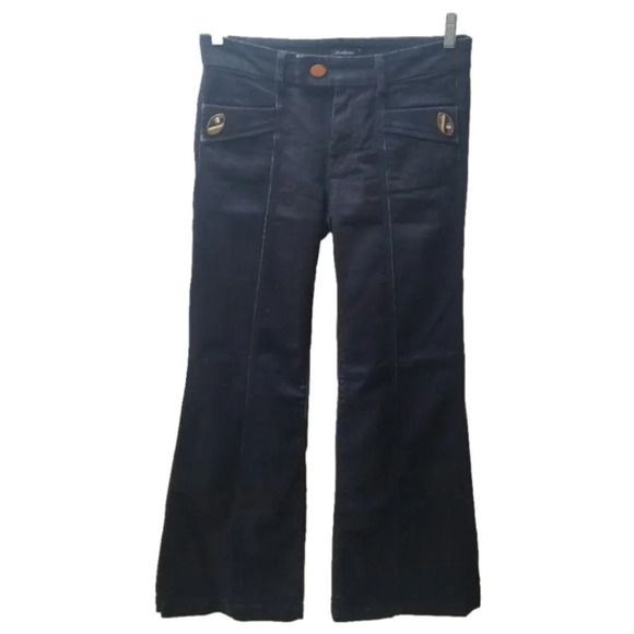 74AM Dark Wash Flare Retro Button Pleated Jeans 28 - Picture 1 of 14